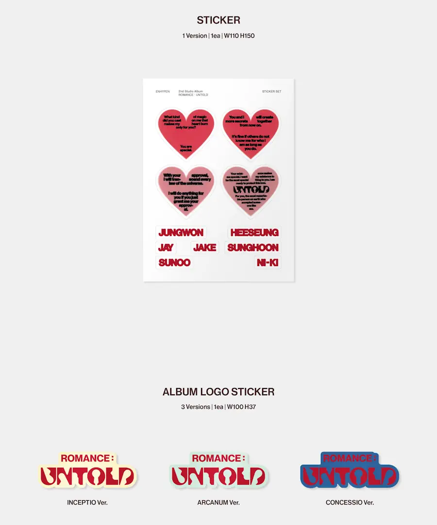 ENHYPEN 2nd Album ROMANCE UNTOLD (INCEPTIO ARCANUM CONCESSIO Version) stickers