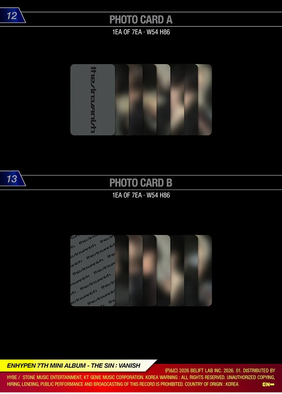 ENHYPEN 7th Mini Album THE SIN VANISH (FORBIDDEN Ver.) photo cards