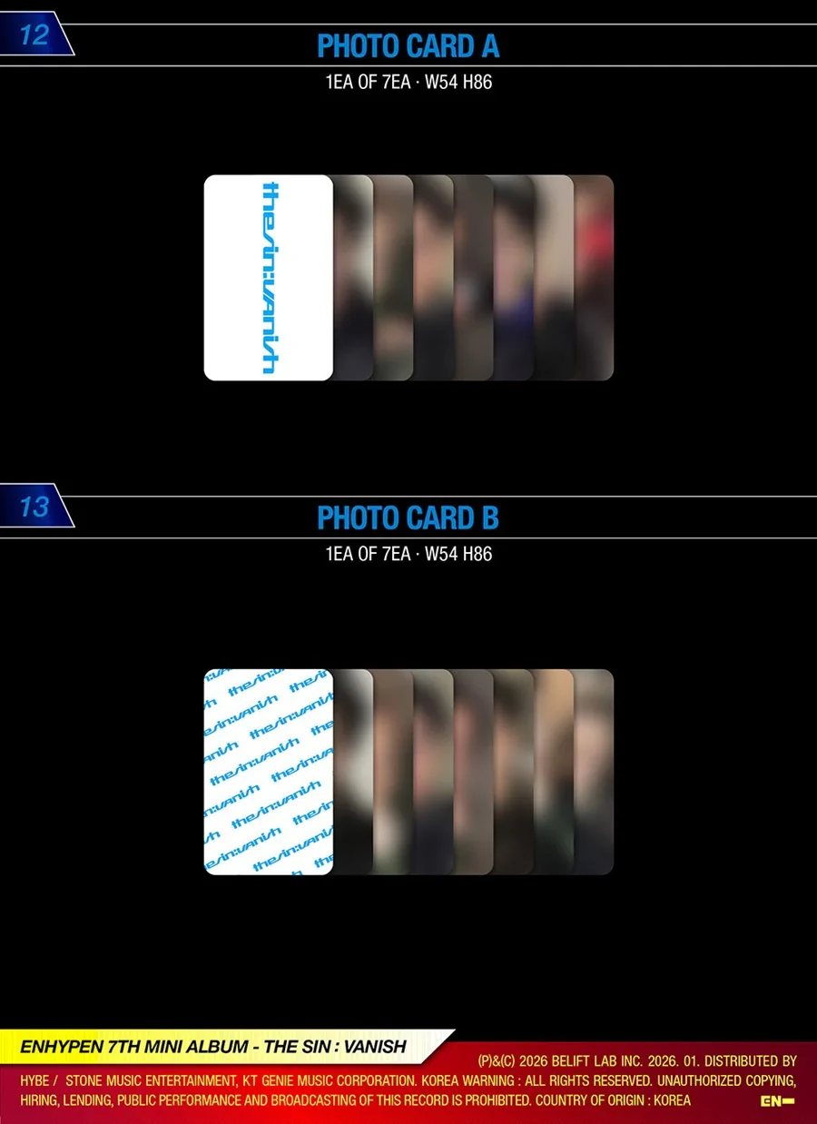 ENHYPEN 7th Mini Album THE SIN VANISH (STORM Ver.) photo cards