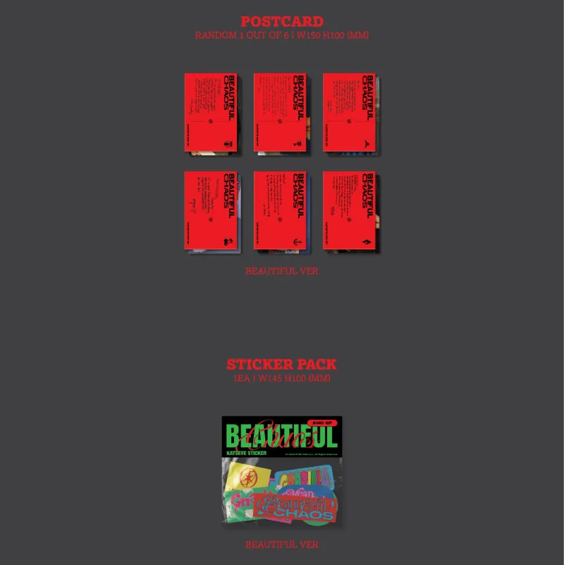 KATSEYE 2nd EP Album - BEAUTIFUL CHAOS Beautiful version postcard and sticker pack