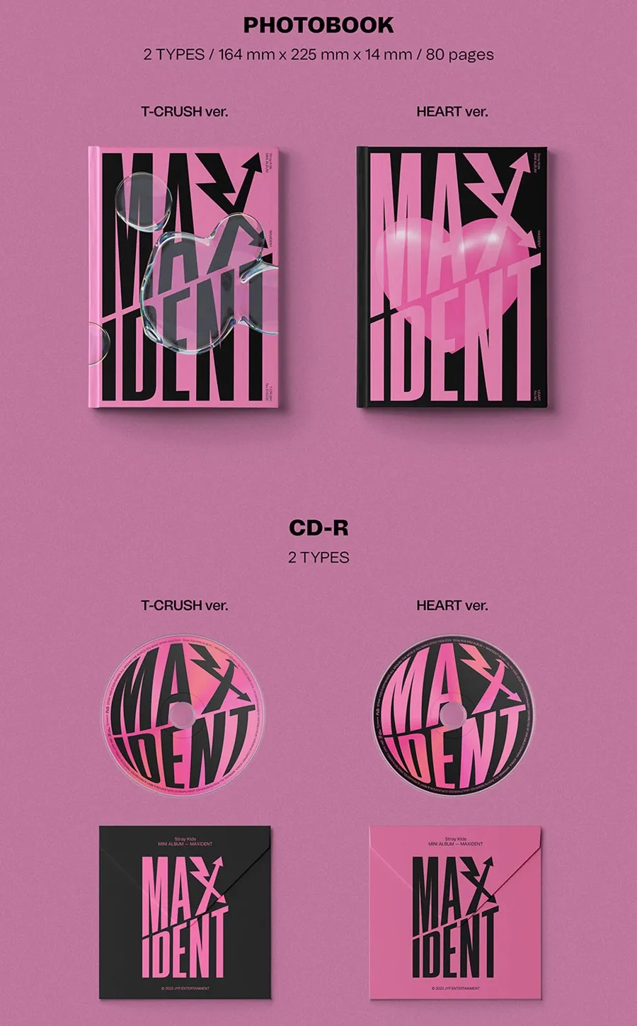 Stray Kids 7th Mini Album - MAXIDENT (T-CRUSH ver., Heart ver.) photobook cr