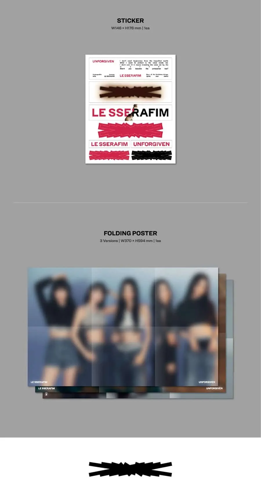 LE SSERAFIM 1st Studio album - UNFORGIVEN sticker and folding poster